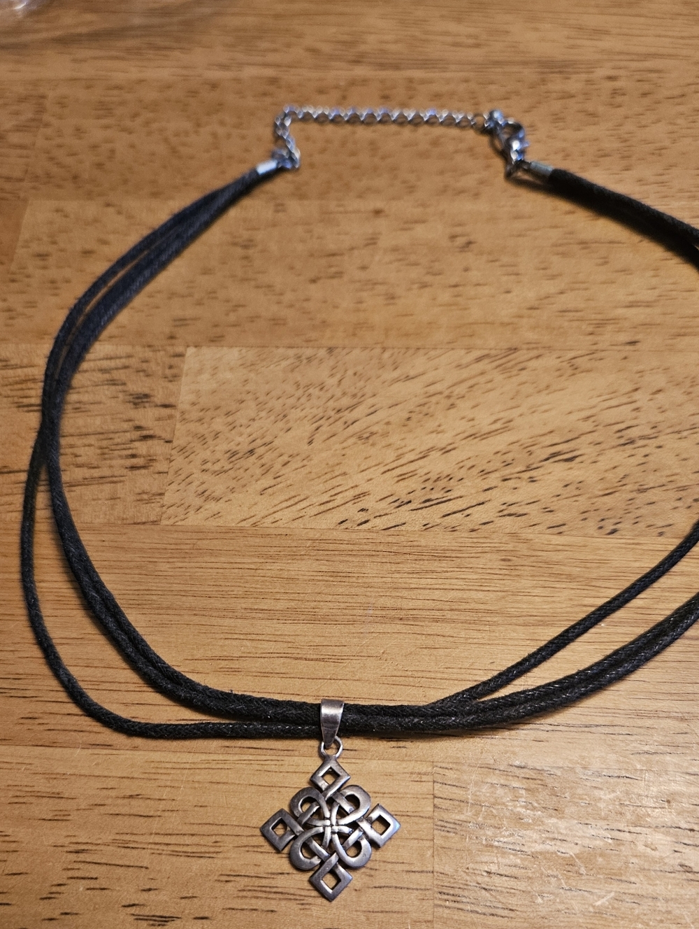 Black Multi-Strand Cord Necklace with Silver Celtic Knot Pendant